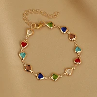 colorful crystal heart bracelet for women girls simple korea braclet fashion love heart hand chain wristband jewelry gift female