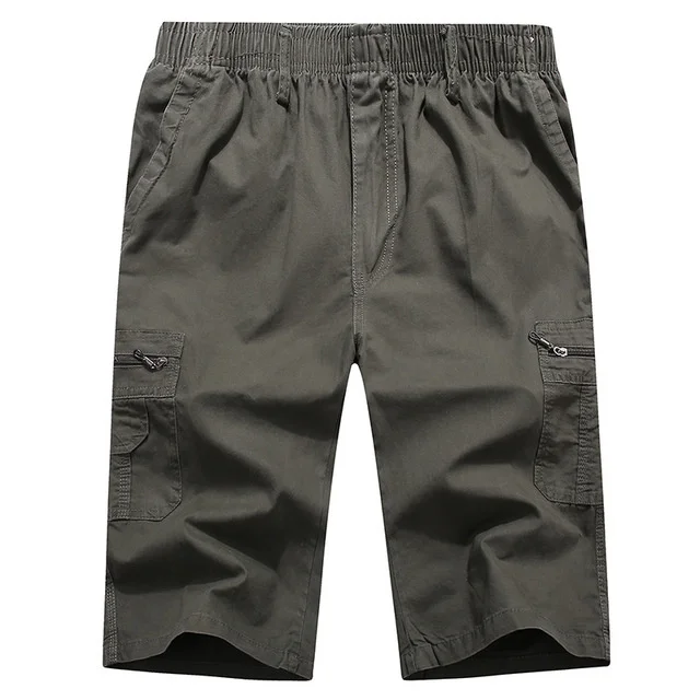 

Long Shorts Men Cargo Secure Pocket Zipper Bermuda Male Knee Length Elastic Waist Loose Cotton Summer Mens Breeches 3/4 Pant Men