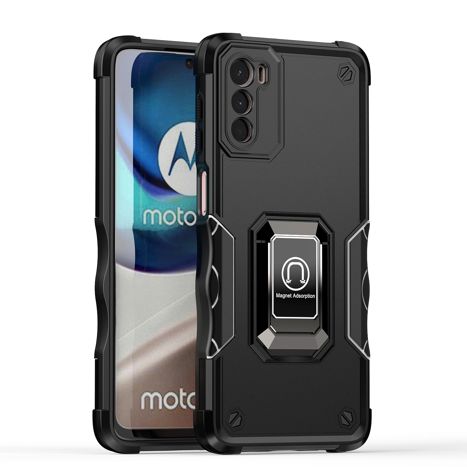

Armor Shockproof Case for Motorola Moto G42 Car Magnetic Ring Holder Luxury Soft Silicone Edges Phone Cover MotorolaG42 MotoG42