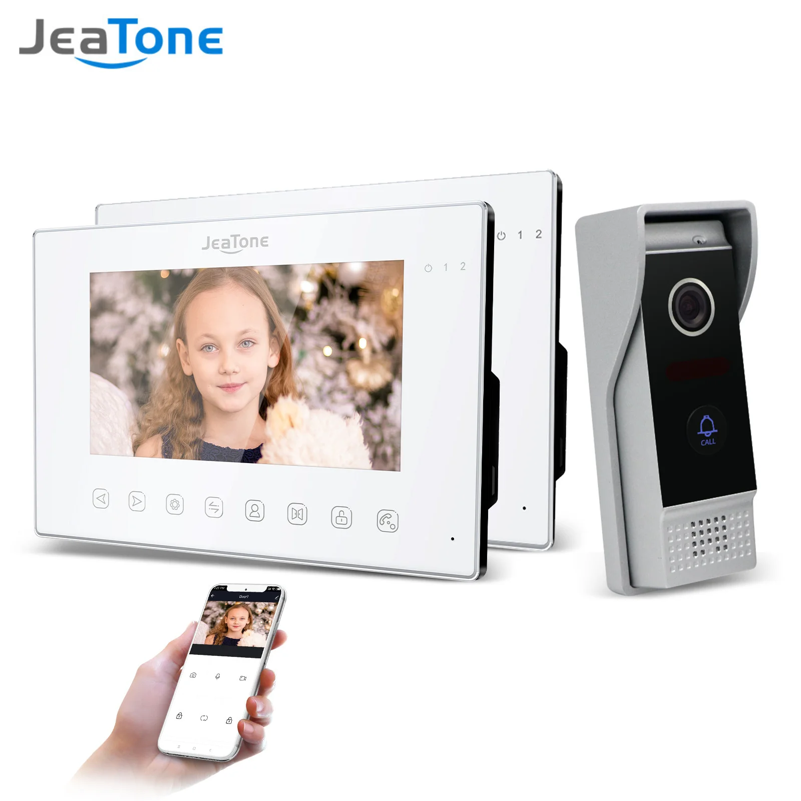 Jeatone 7'' Tuya 1080P Wireless Video Intercom For Home With 2 Monitor + 1 Doorbell Camera Outdoor System Motion Detection enlarge