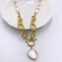 3 pieces 2022 handmade punk necklace natural irregular pearl gold necklace pearl pendant necklace