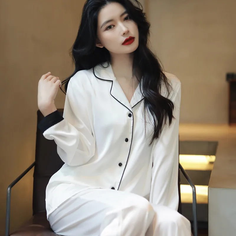 Spring And Summer Autumn Sexy Noble Lace Long Sleeve Silk Pajamas Women 'S Cardigan Thin Ice Silk Outer Wear Fashion Home Wear