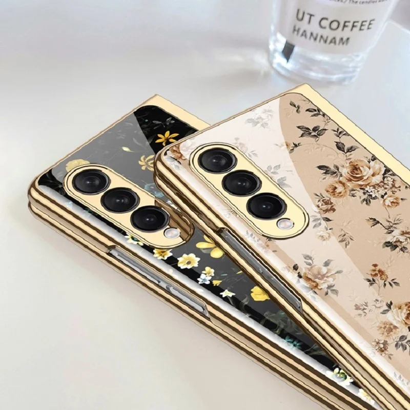 

Чехол для телефона в стиле ретро с цветочным рисунком для Samsung Galaxy Z Fold 3, роскошный противоударный чехол с покрытием для Samsung Z Fold 3