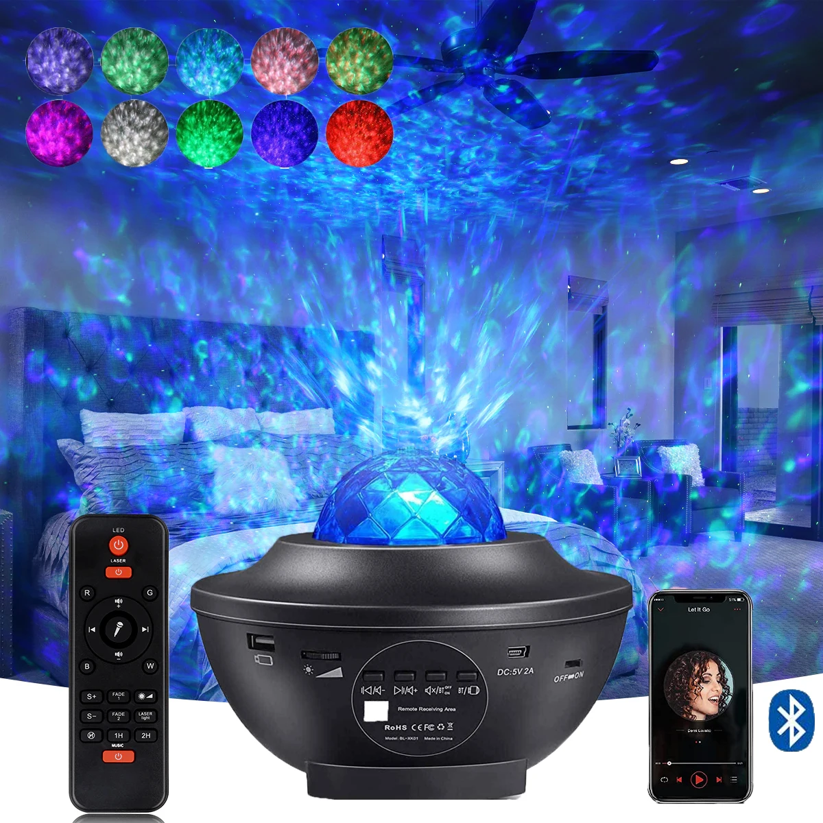 

Star Moon Galaxy Projector Light Sky Laser USB Colorful Ocean Wave Music Rhythm Control Night Projector LED Lights Home Decor