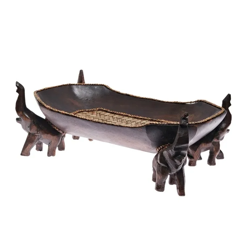 

Marching Elephants Hand Carved Rain Tree Rectangular Wooden Tray