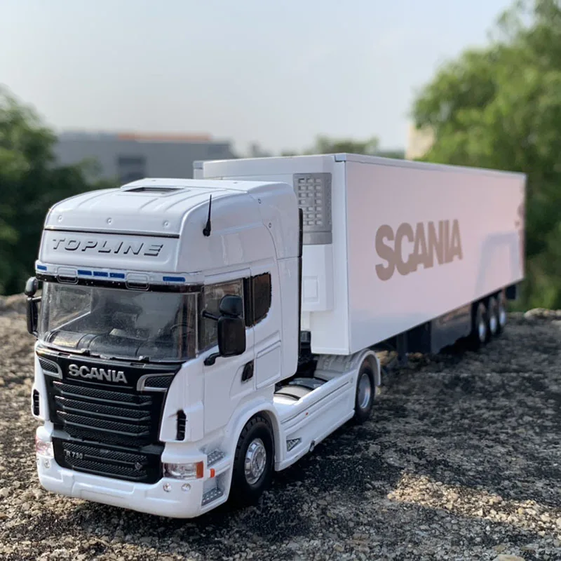 

Модель тяжелого трактора SCANIA в масштабе 1:50, контейнер для транспортного средства, полуприцеп, грузовик, металлические литые игрушки, коллек...
