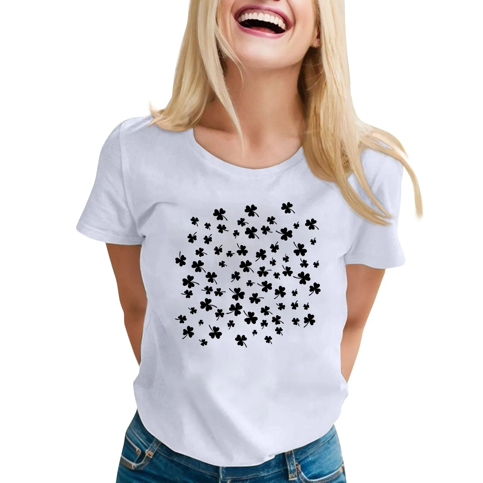 Женская Повседневная Свободная облегающая футболка с принтом пуловер круглым