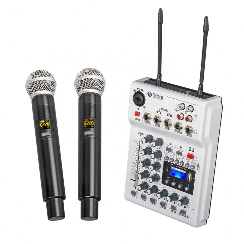 

Professionl Audio UHF Dual Channel Wireless Microphone Handheld Mic Audio Mixer Set With USB BT 5.0 For PC Recording Karaoke