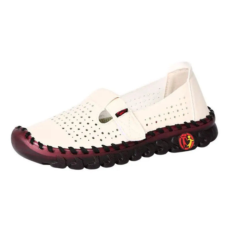 2023 New Summer Hollow Flats Woman Comfy Lug Sole Leather Moccasins Women's Orthopedic Loafers Nurse Flat Work Shoes Mom Loafers