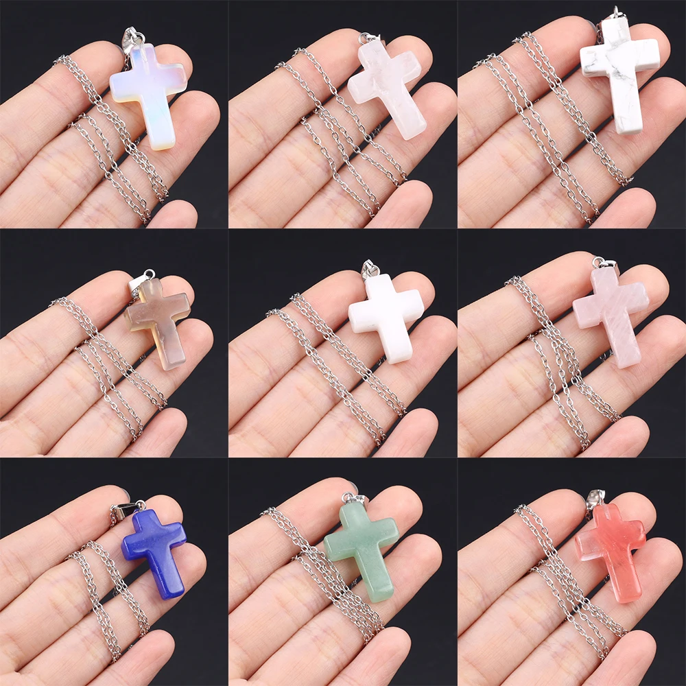 Ожерелье с подвеской из натурального камня, изысканные подвески в форме Креста из драгоценных камней для изготовления ювелирных изделий «сделай сам», простые аксессуары для браслета, подарки Ожерелье с подвеской из натурального камня, изысканные подвески в форме Креста из драгоценных камней для изготовления ювелирных изделий «сделай сам», простые аксессуары для браслета, подарки