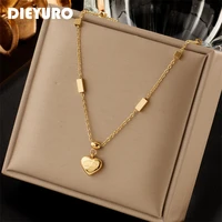 dieyuro 316l stainless steel gold color heart pendant necklace for women fashion ladies letter chain girls body jewelry gift