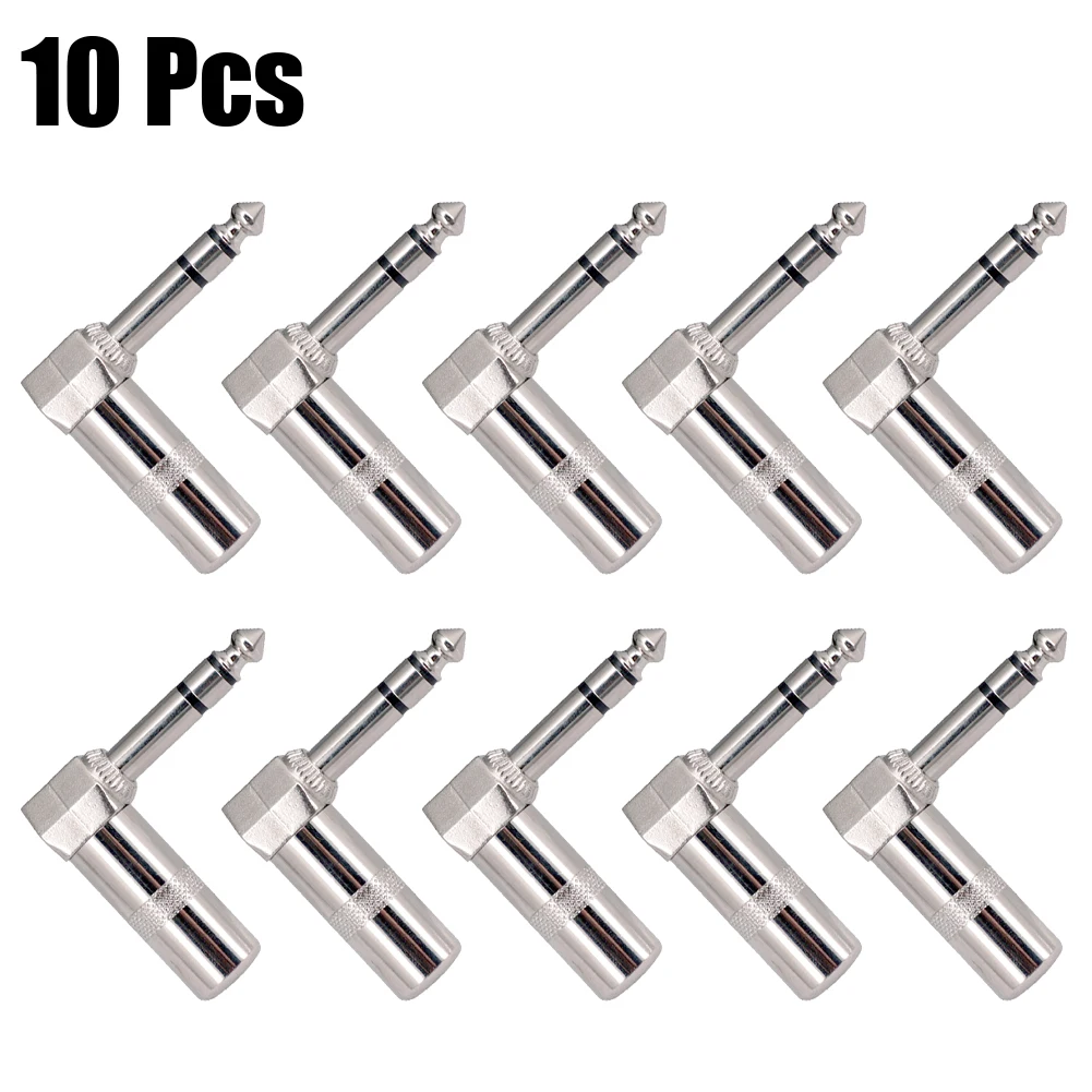 

10pcs 6.35mm Right Angle Male Stereo Plug Hot Sale 1/4 In Male Stereo Right Angle Audio Cable Plugs Connector Adaptors Accessory