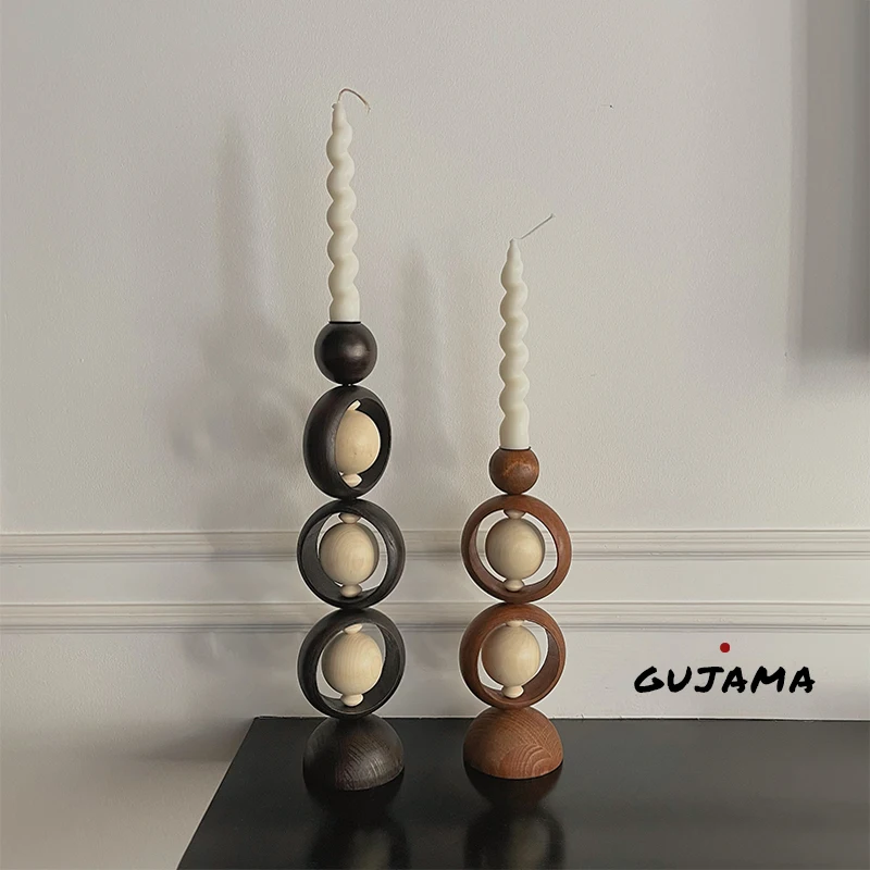 

Circle Wooden Candlestick Decorations for Home Stay Coffee Shop Retro Decoration Ins