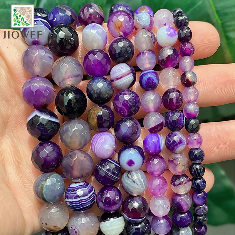 

Граненые фиолетовые полосатые Агаты 4/6/8/10/12 мм, круглые свободные бусины, «сделай сам», Женские Ювелирные изделия, браслеты, кольца, серьги, 15 дюймов, нить