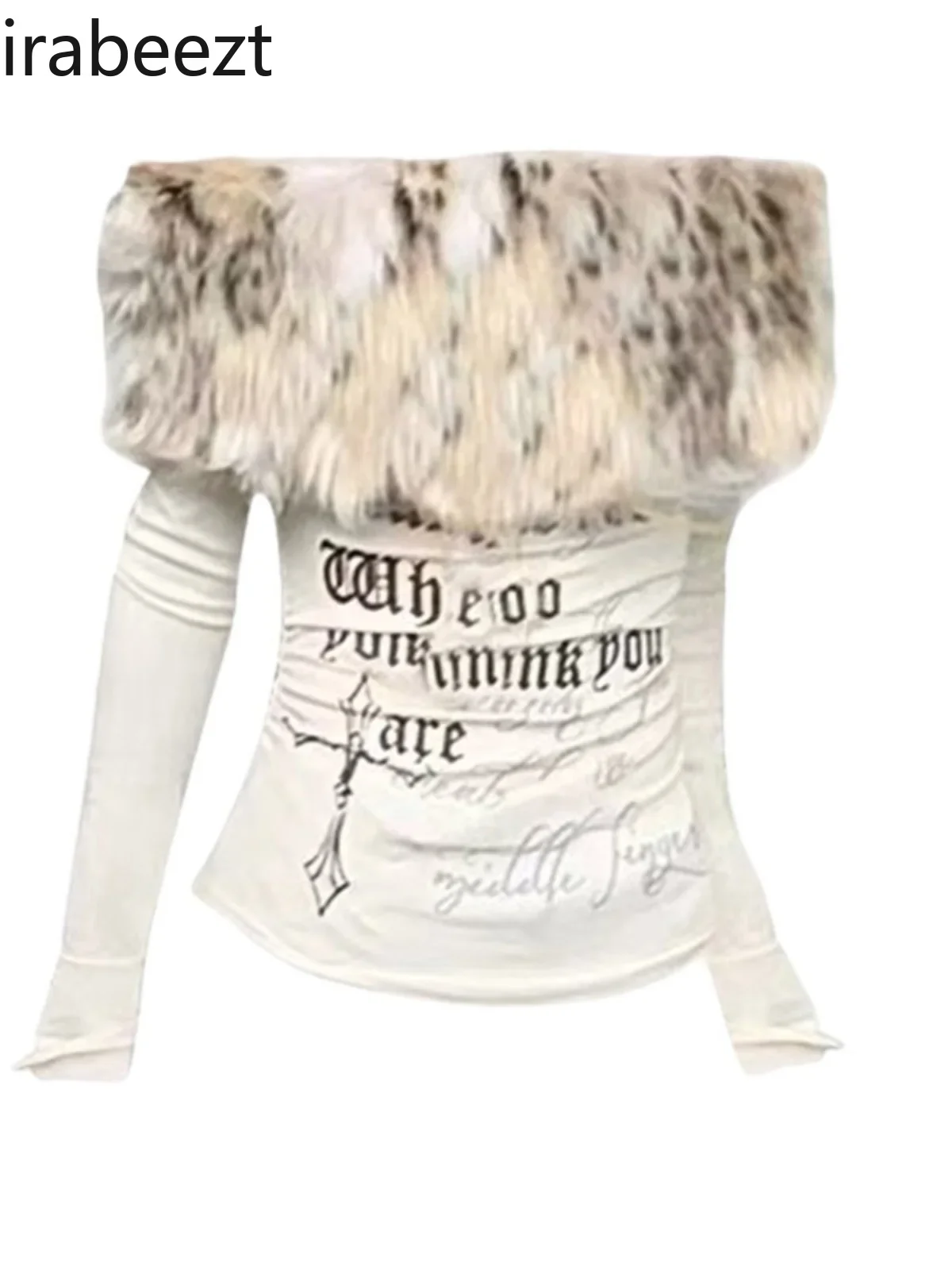 Футболка Spot American Sweet and Cool с меховым воротником на одно плечо и длинными рукавами