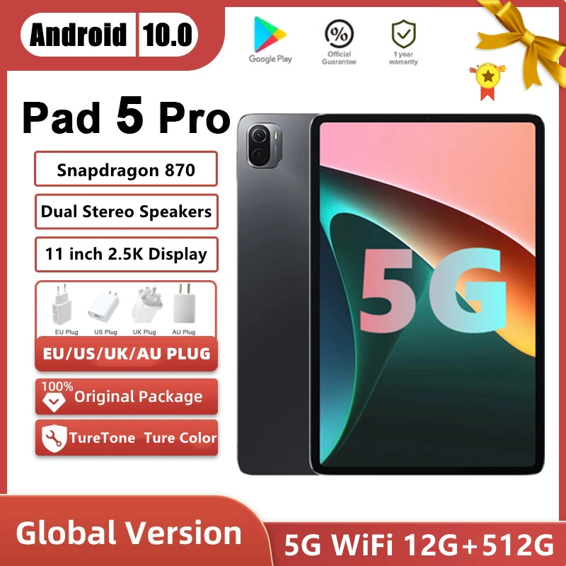 

Global Firmware Tabletas 5G Pad 5 Pro 11 Inch Android 10.0 Tablet Snapdragon 870 8800mAh GPS WIFI FHD Tablets Pad 5 pro Android