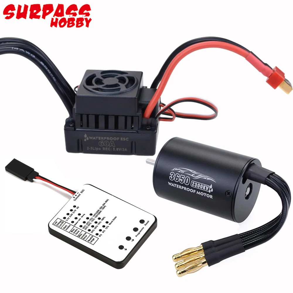 

SurpassHobby Waterproof 3650 2300KV/3100KV/3900KV Brushless Motor With 60A ESC LED Program Card Combo For 1/10 RC Car Truck Toy