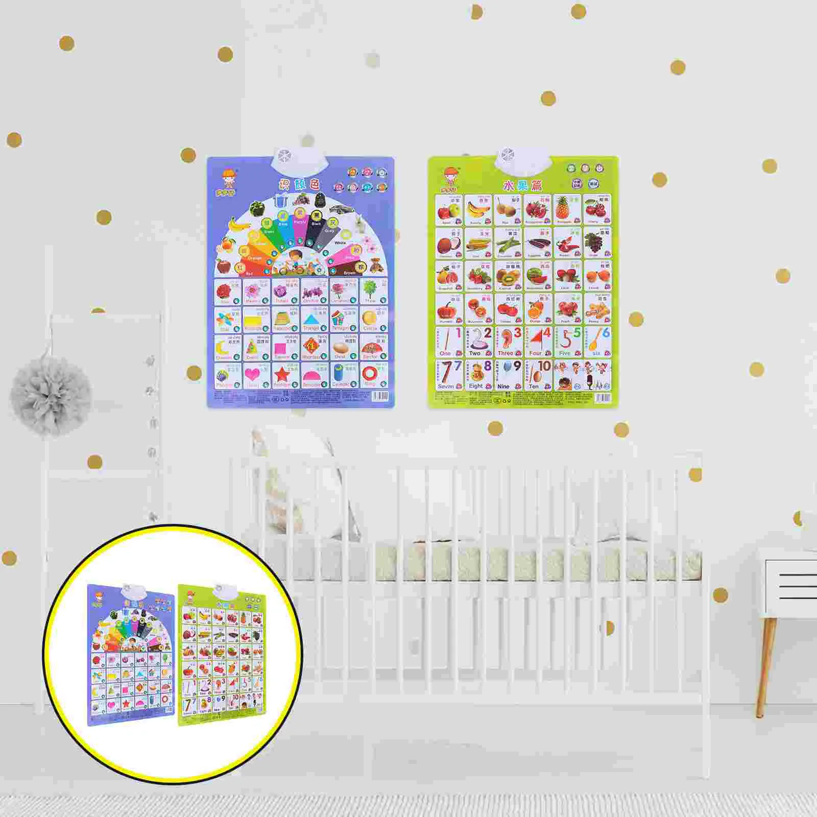 

2 Pcs Voice Hanging Picture Toddler Interactive Audio Chart Toddlers Toys Kids Educational Poster Vocalize