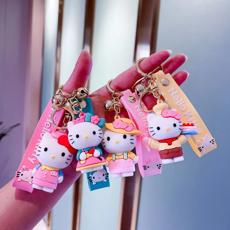 

New Sanrio Hello Kitty Silicone Waterproof Car Key Chain Kawaii Kt Backpack Decoration Pendant Girlfriends Small Ornaments Gift