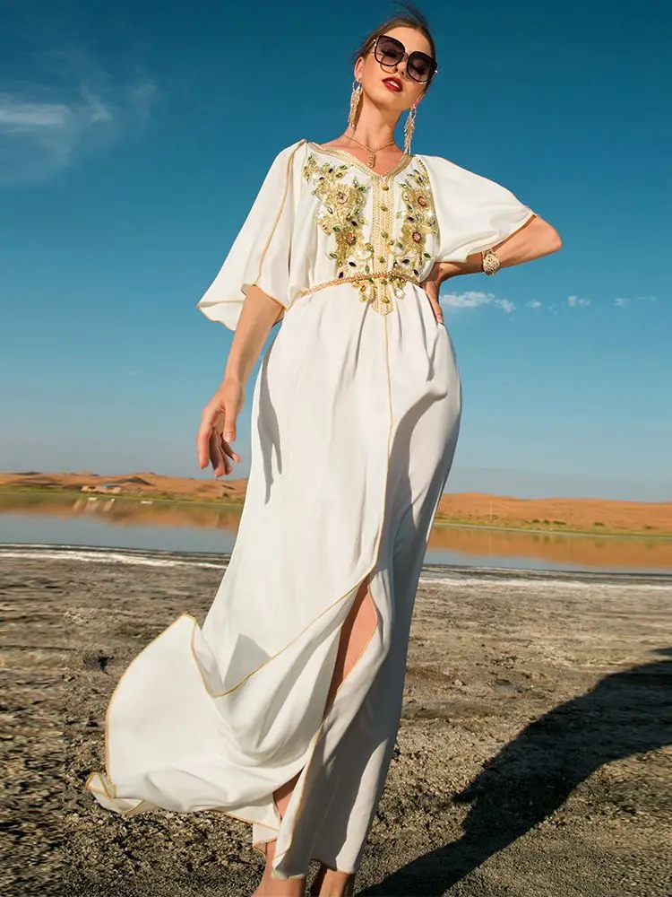 Ramadan White Satin Abaya Dubai Turkey Islam Arabic Muslim Long Maxi Dress Abayas For Women Robe Musulmane Longue Femme Vestido
