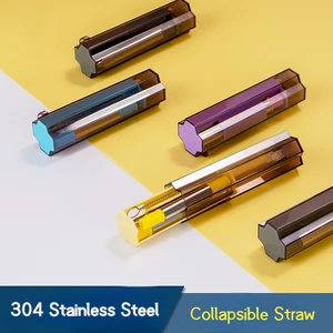 Stainless Steel Telescopic Reusable Easy Carry Straw Foldable Straw With Cleaning Brush