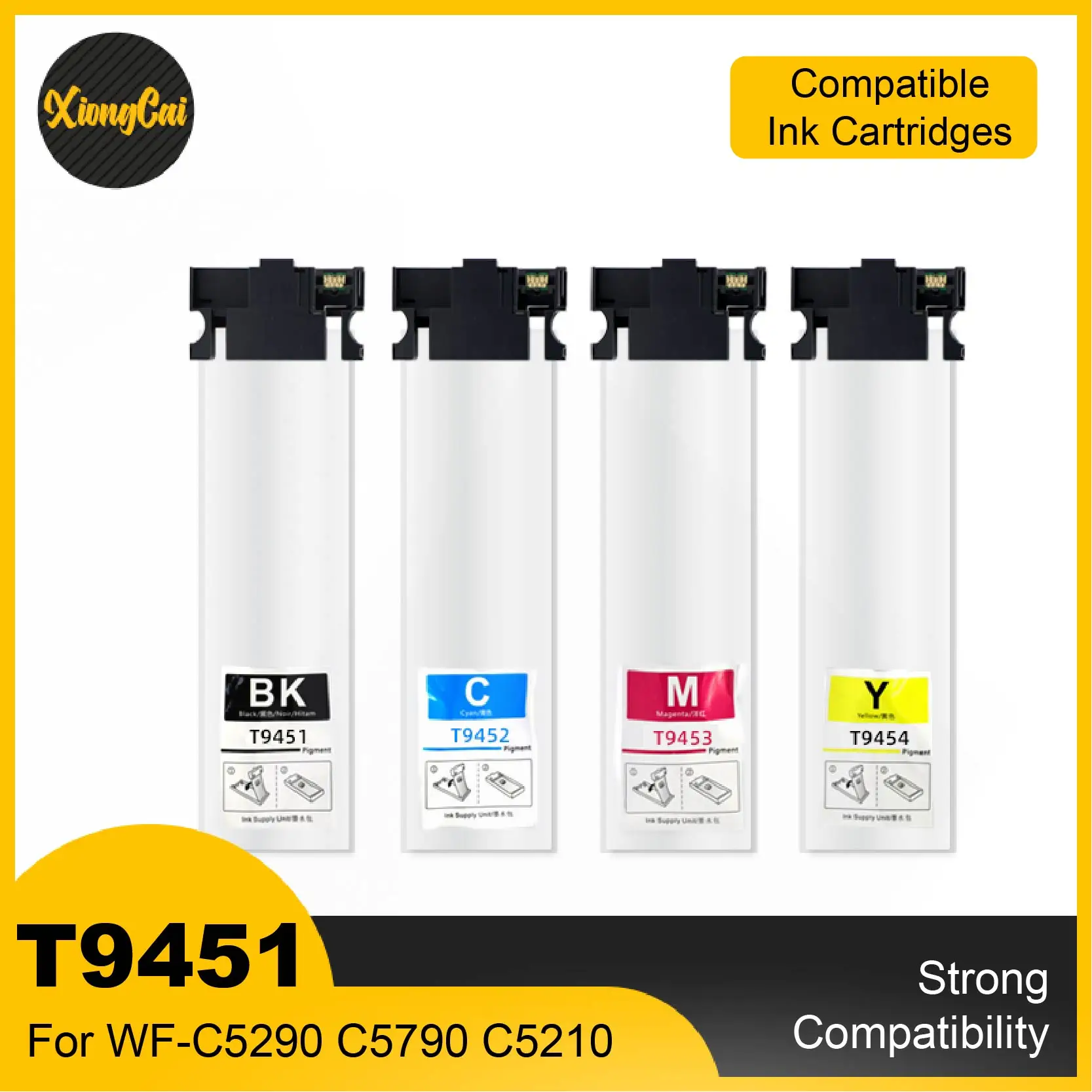 

New Compatible Ink Cartridges T9451 T9452 T9453 T9454 For Epson WorkForce Pro WF-C5210DW WF-C5290DW WF-C5710DWF WF-C5790DWF