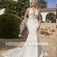 herburnl custom made sleeveless deep v neck wedding dresses for women 2022 mermaid floor length robe de mari%c3%a9e vestidos de novia