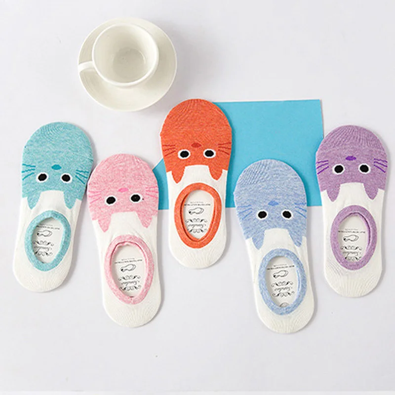 

Colorful animal Invisible Short Woman Sweat summer comfortable cotton girl women's boat socks ankle low female 1pair=2pcs