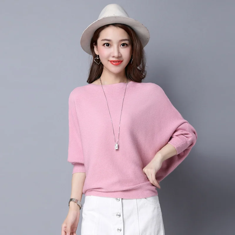 

Autumn Spring Knitted Sweater Pullover Slim Bat Sleeve Knitwear Casual Short Tops Jumper Fashion Women Sweaters
