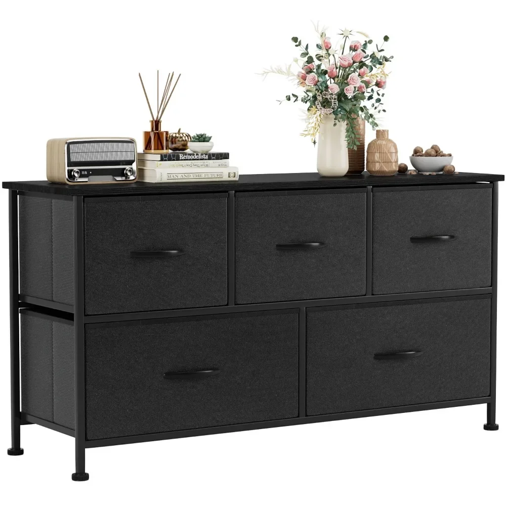 

Vineego Dresser for Bedroom with 5 Drawers, Wide Chest of Drawers, Fabric Dresser, Black Dressing Table Bedroom, TV Stand