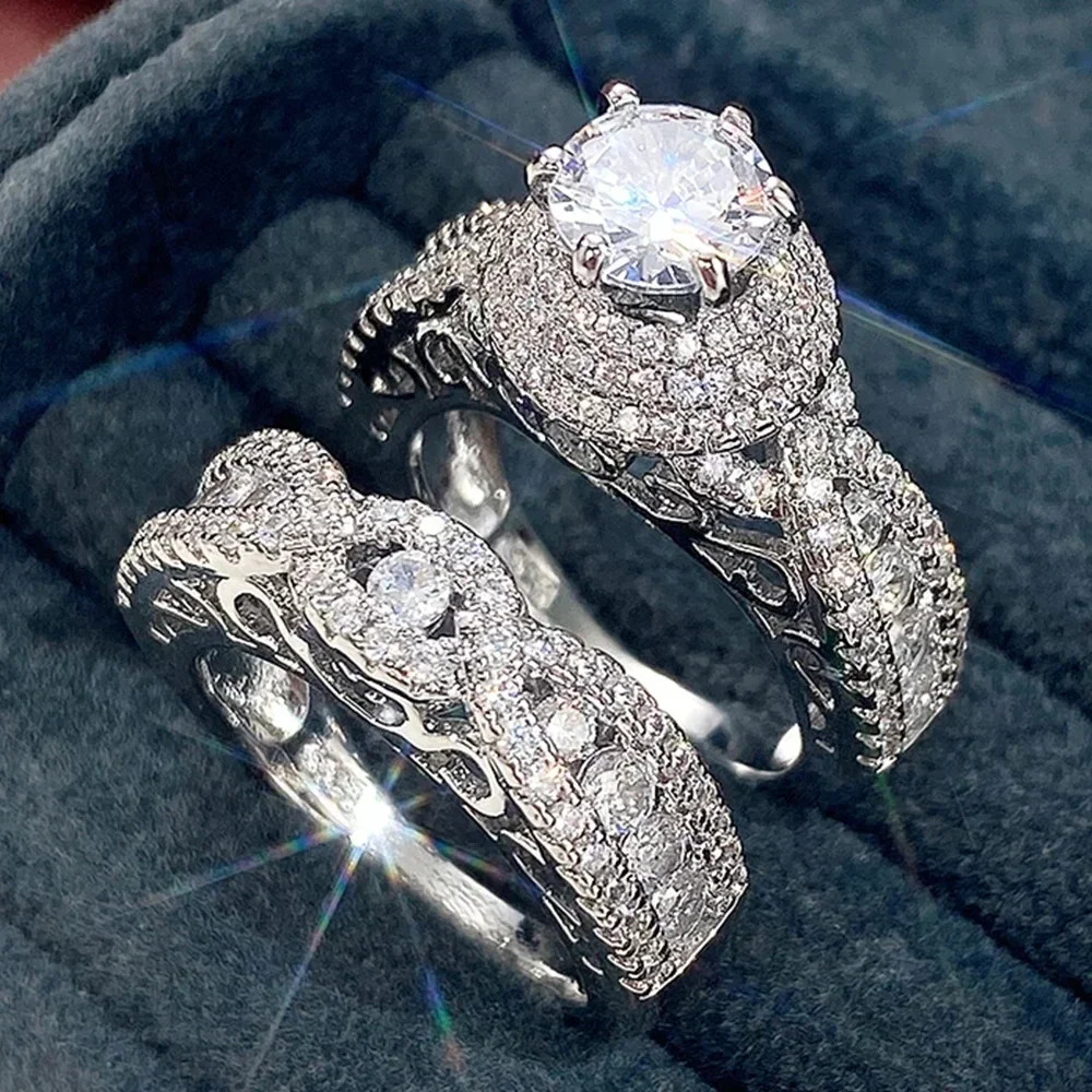 2022 модные обручальные кольца для женщин новый модный дизайн 2 шт. с кубическим