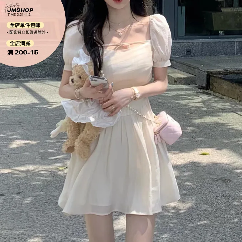 

2022 summer slim sweet bubble sleeve short short sleeved dress for women