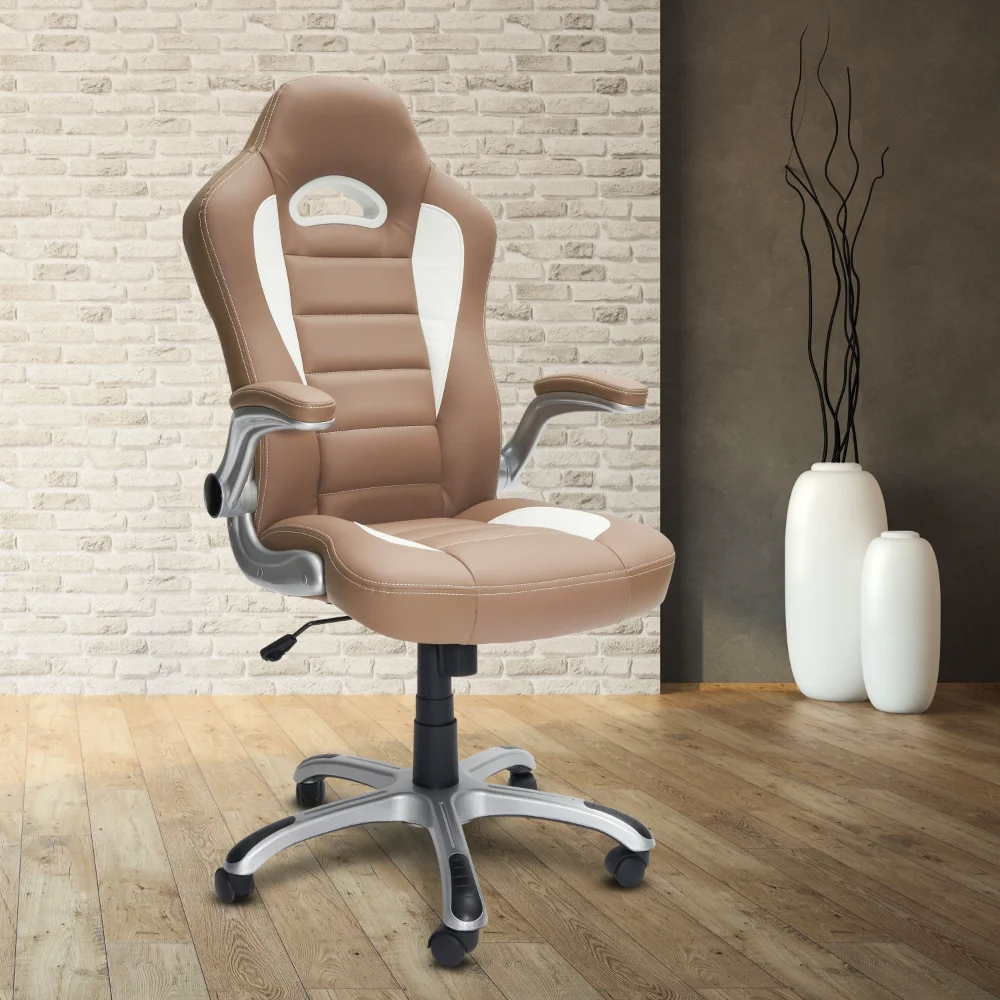 

High Back Executive Sport Race Office Chair with Flip-Up Arms, Camel