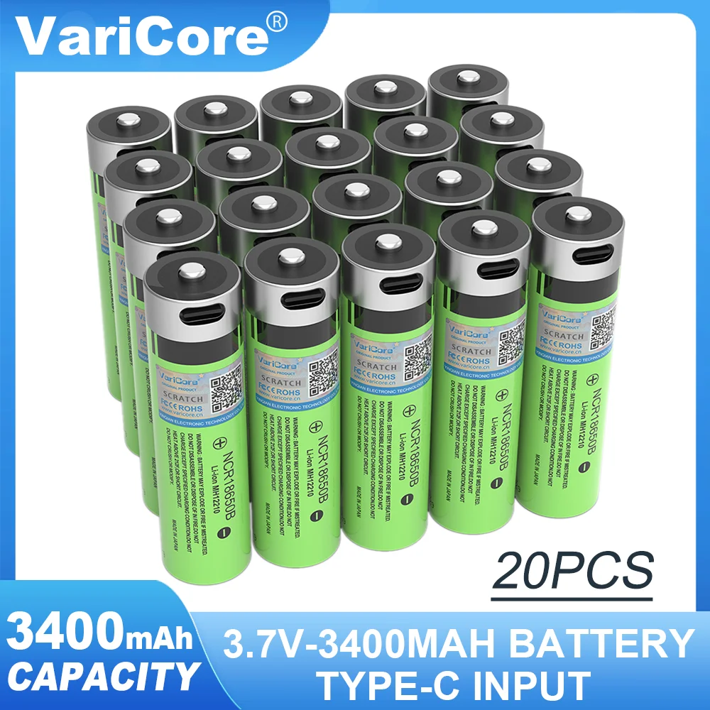 20 шт. VariCore 3 7 В NCR18650B 3400 мАч литиевая аккумуляторная батарея TYPE-C портативная для