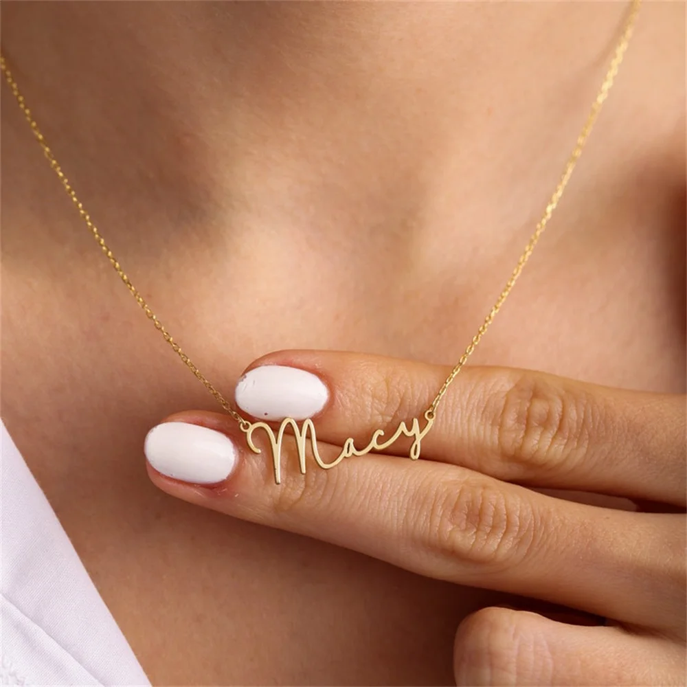 

Private Custom Stainless Steel Name Necklace Personalized Cursive Letter Pendant Best Friend Perfect Birthday Gift Choker