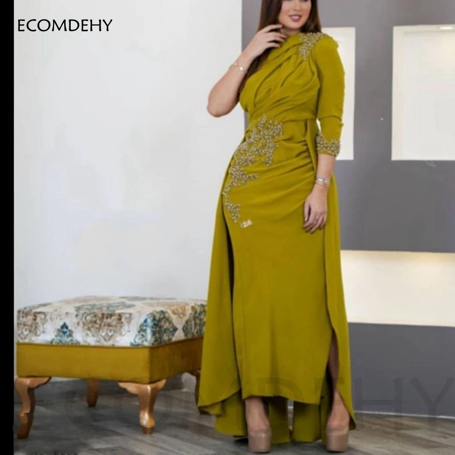 

Новое поступление, вечерние платья с высоким воротником и длинным рукавом, кружевные вечерние платья с бусинами, платья больших размеров в стиле знаменитостей