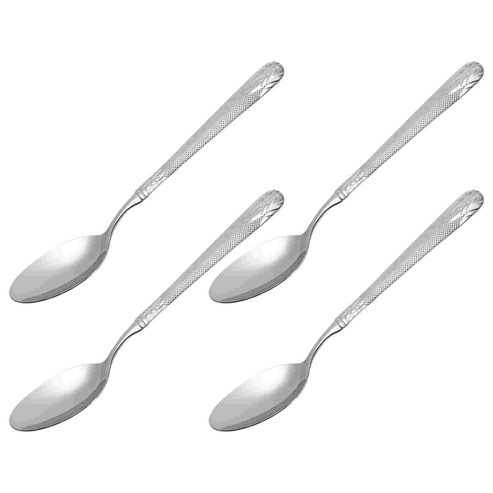 

4pcs Stainless Steel Spoons Embossment Stainless Steel Dessert Spoons Western Spoons for Home Restaurant