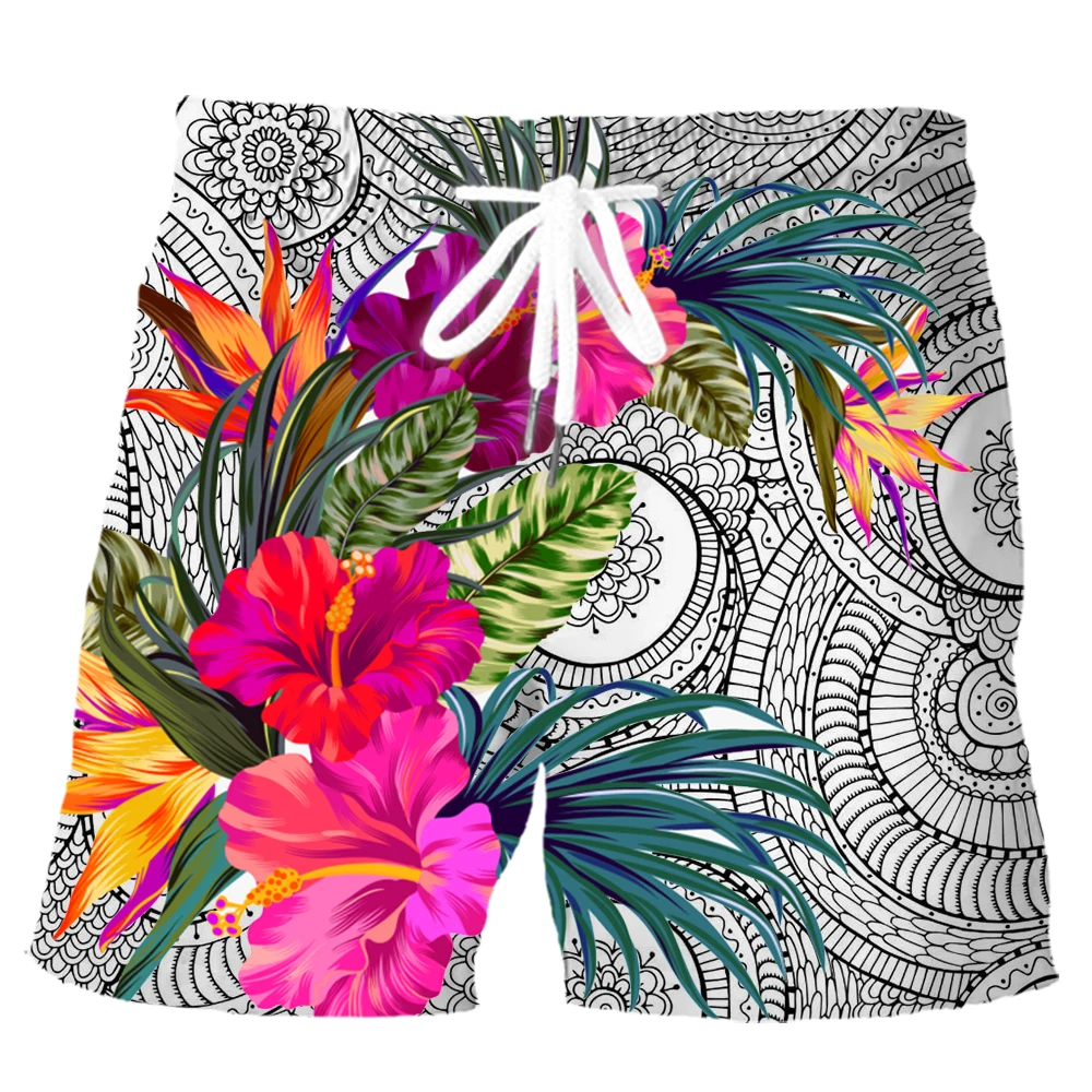 

CLOOCL Polynesian tattoo Sport Shorts 3D Graphic Bohemia Hibiscus Pattern Board Shorts Casual Polyester Sportswear Men Clothing