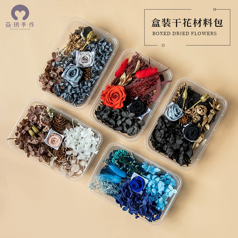 

MYUE Natural Boxed Dried Flowers Diy Material Package Glass Cover Candle Decoration Immortal Rose Ins Home Life Ornaments