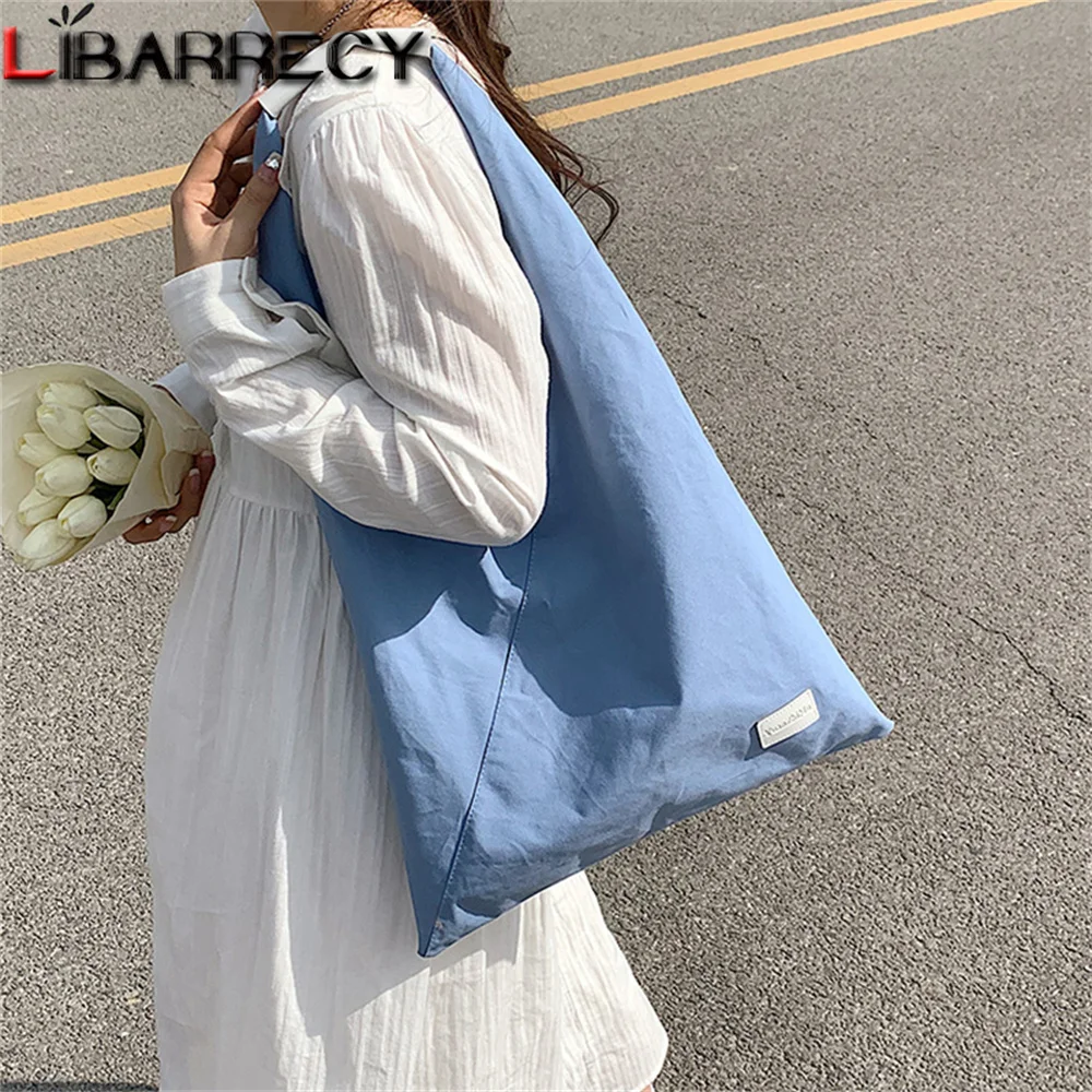 

Новинка 2023, однотонная женская сумка на плечо, модная качественная холщовая женская сумка-тоут, вместительные сумки для покупок, женские су...