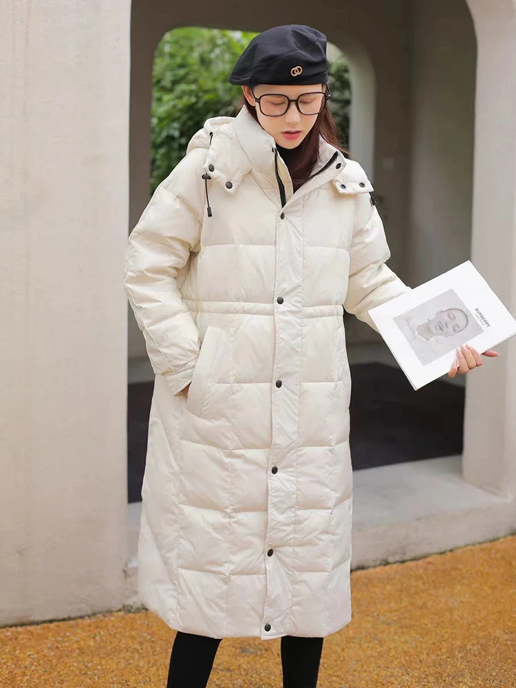 

White duck down 2024 fall/winter new women's over the knee long slim-fit thick hooded coat traf official store