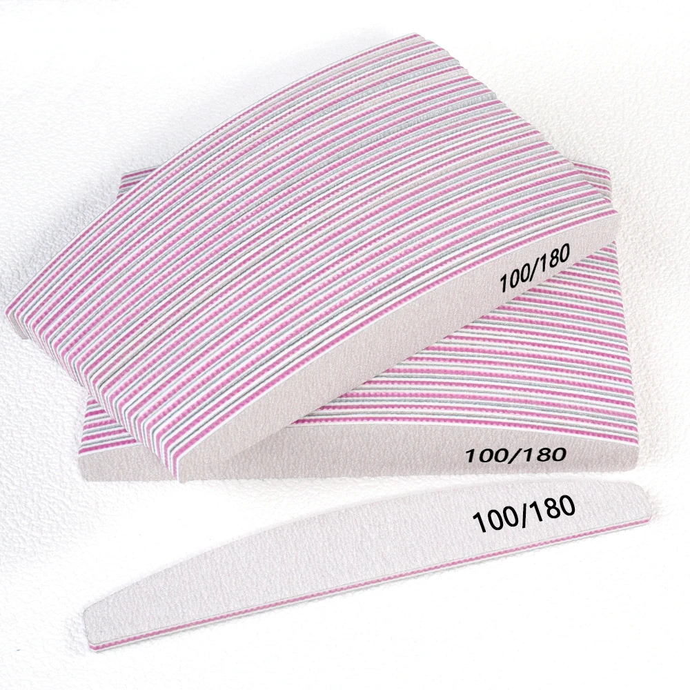 10 шт. профессиональная полулунная пилка для ногтей 100/180 180/240 двухсторонняя яркая