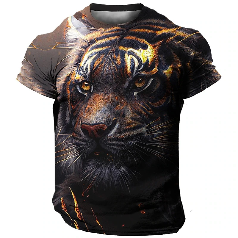 

Футболка мужская оверсайз с принтом тигра, 3d топ в стиле Харадзюку, винтажная рубашка с коротким рукавом с животным, одежда на лето