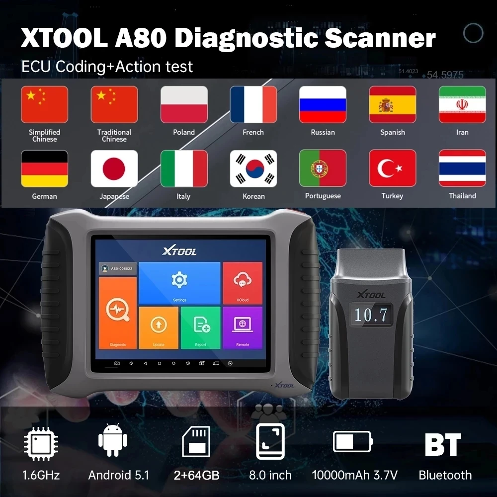 Инструмент Диагностический XTOOL A80 для полной системы программирование ECU ключа IMMO