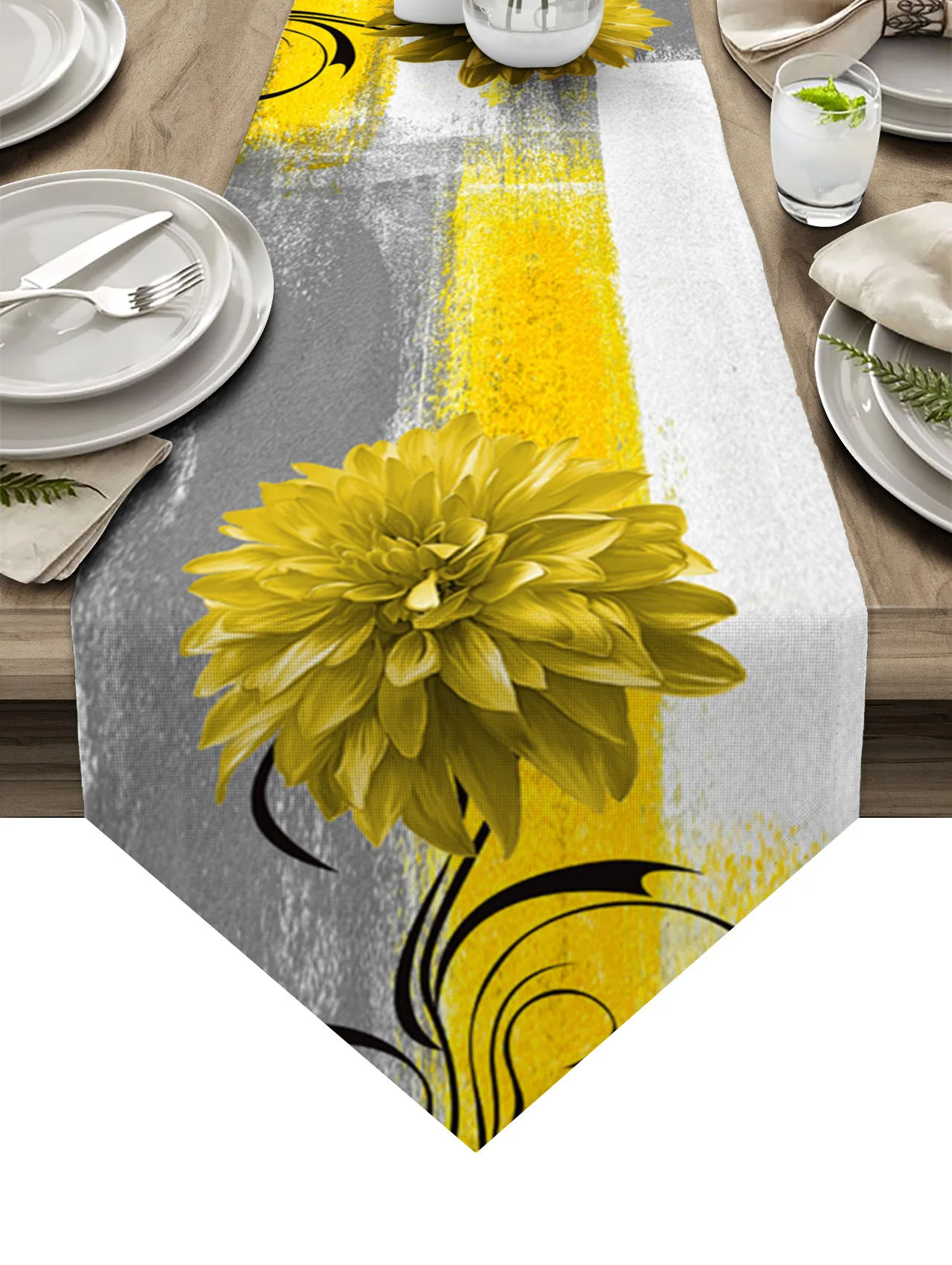 

Dahlia Oil Painting Abstract Texture Plant Flower Yellow Table Runner Wedding Decoration Tablecloth Kitchen Dining Placemat