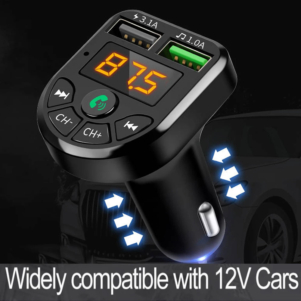 bluetooth compatible 5 0 fm transmitter car kit mp3 modulator player wireless handsfree audio receiver dual usb fast charger free global shipping