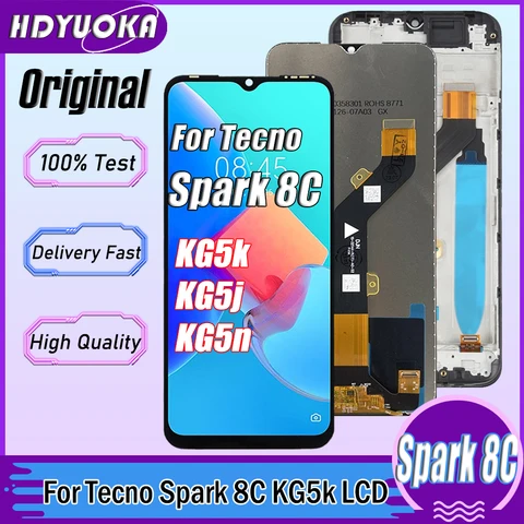 Высококачественный ЖК-дисплей 6,6 дюйма для Tecno Spark 8C KG5k KG5j KG5n, детали для замены рамки