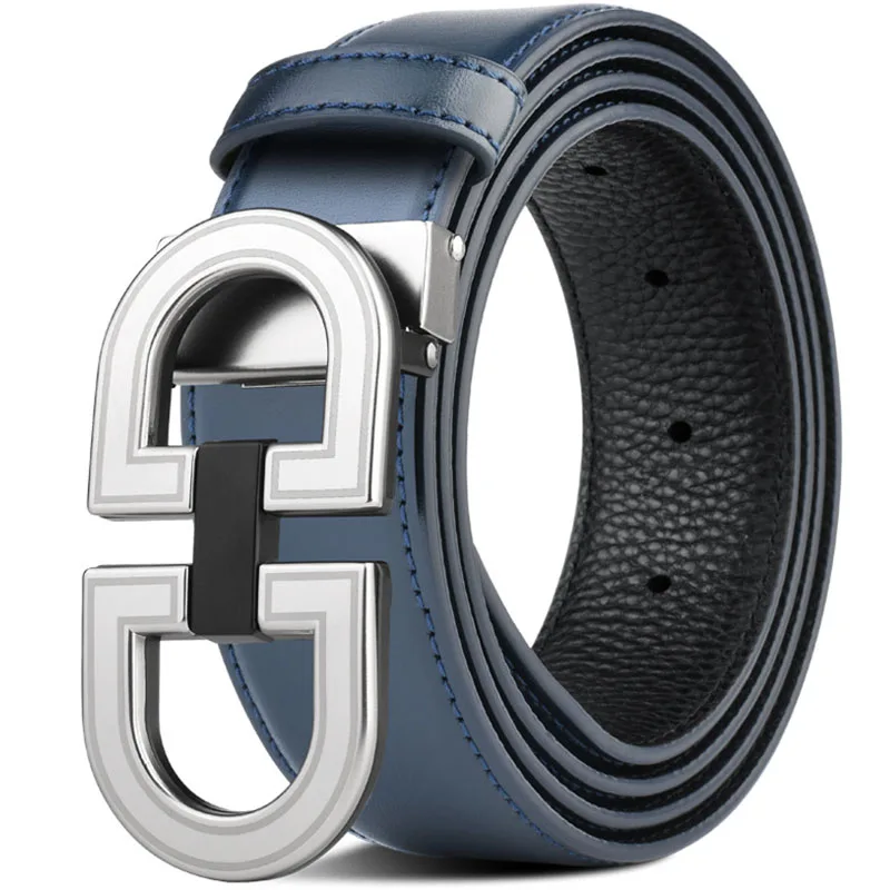 Ремень мужской из воловьей кожи Модный благородный пояс с черной текстурой