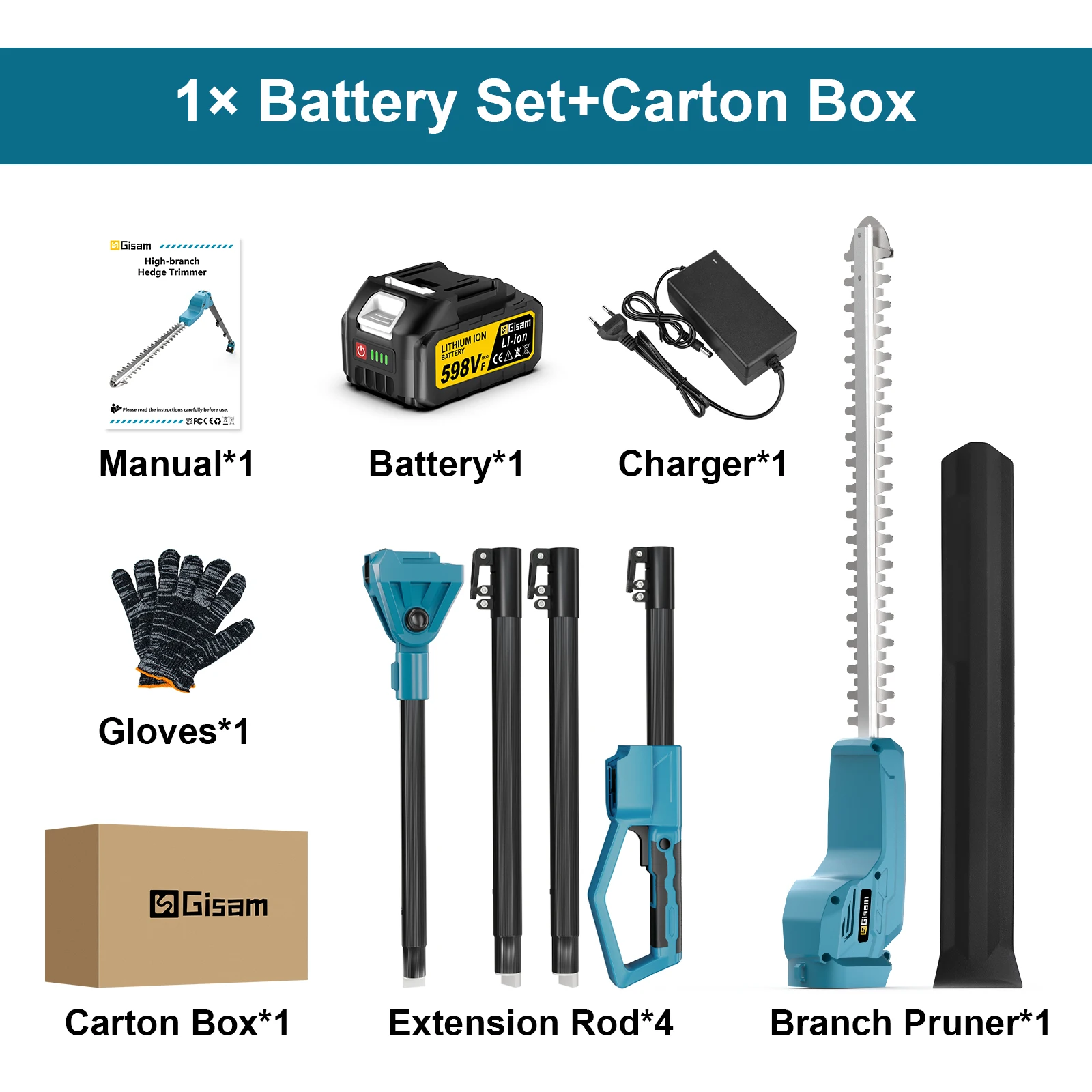 

Gisam Аккумуляторный Кусторез для Высоких Ветвей 2000Вт