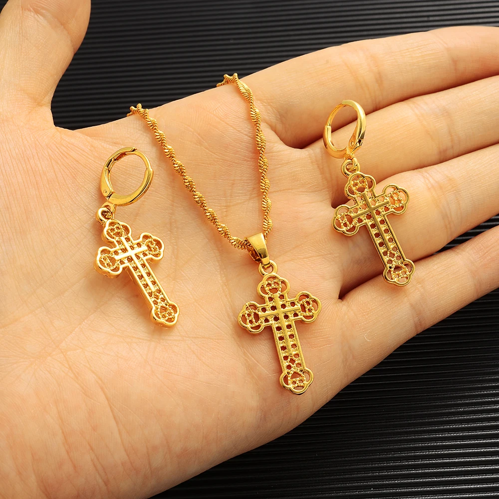 

Charm Earring Pendants Necklaces,Gold Color Cross Pendants Chains Christian Catholic Religious Ornaments
